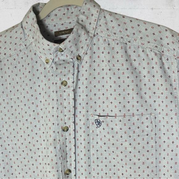 Ariat Men’s Size L Stretch All Over Arrow Print Short Sleeve Western Shirt - Picture 2 of 9